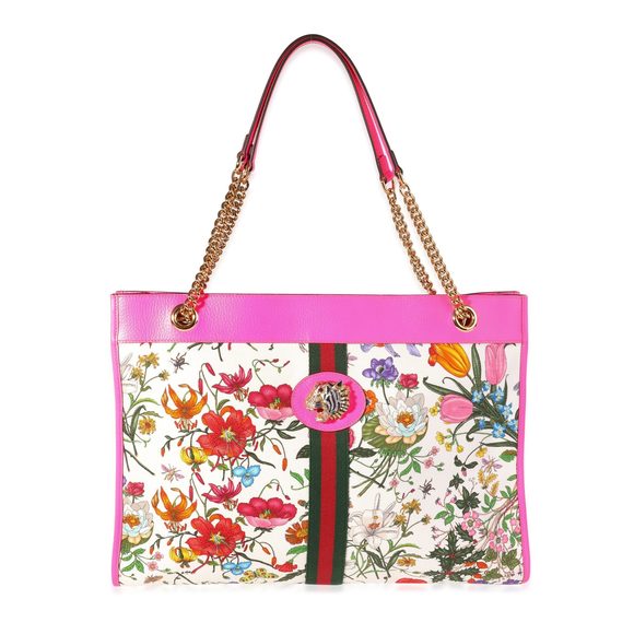 Gucci Multicolor Flora Canvas & Hot Pink Leather Rajah Tote - Picture 1 of 8